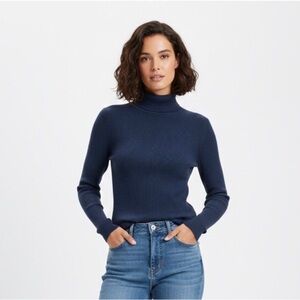 Express Blue Ribbed Turtleneck Sweater - Slim Fit - Small
